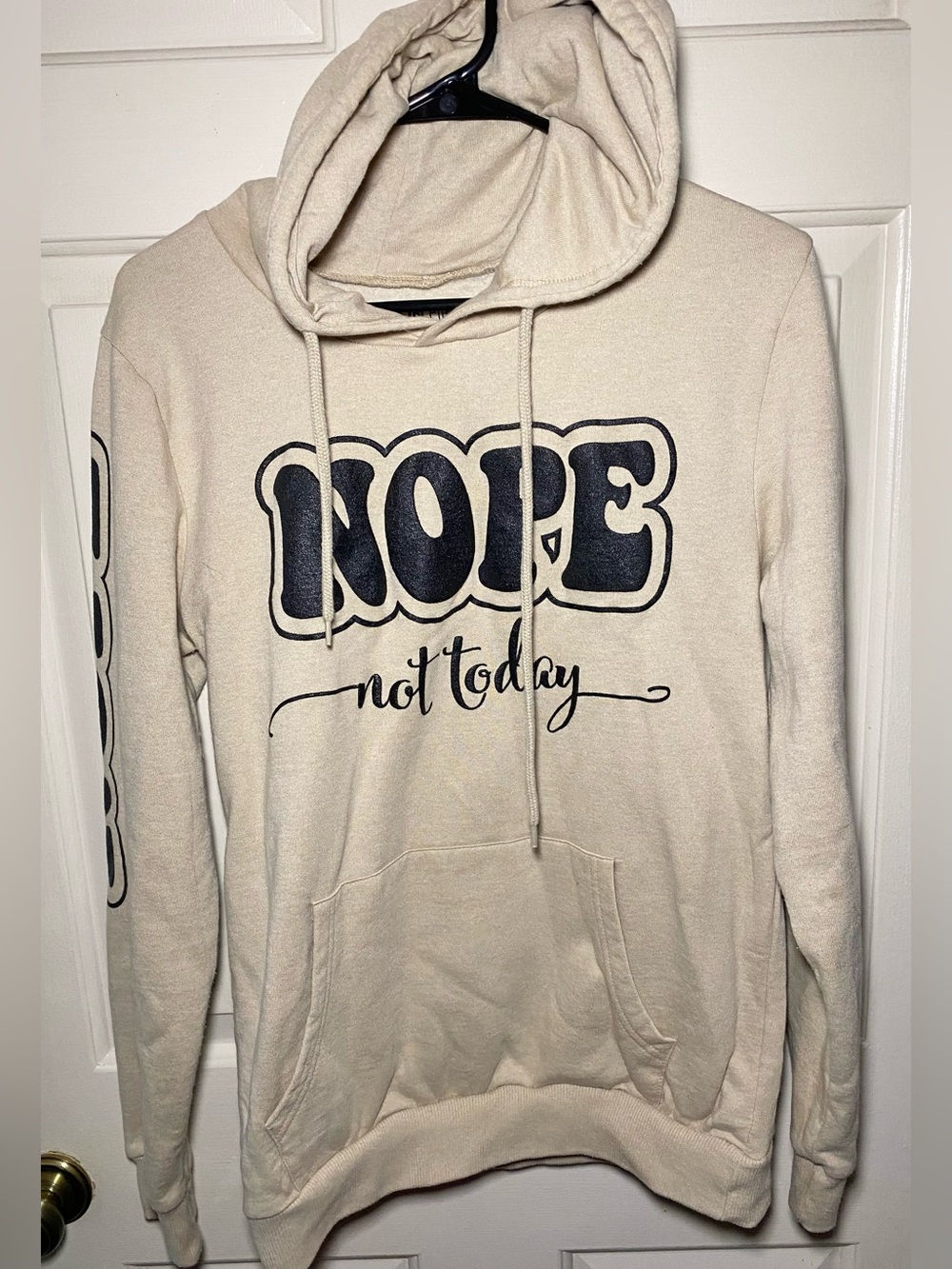 On Fire "Nope Not Today" Tan Graphic Hoodie Large‎ 100% Cotton